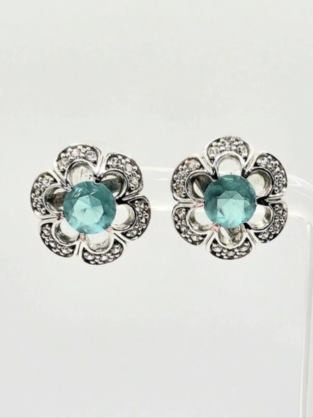 BP Oval London Blue Topaz Floral Stud December Birthstone Earrings